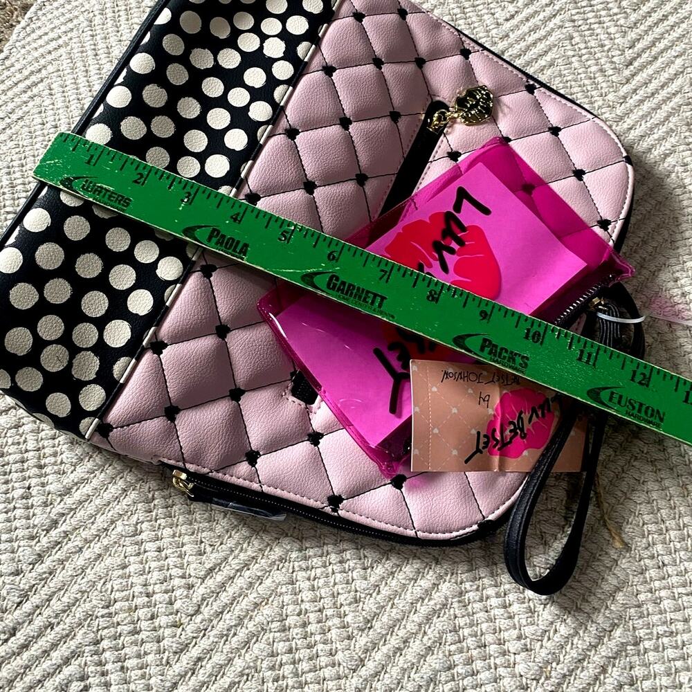 Luv Betsy Johnson Quilted Heart Polka Dot Mini Backpack Pink Black Kitsch - Picture 6 of 10